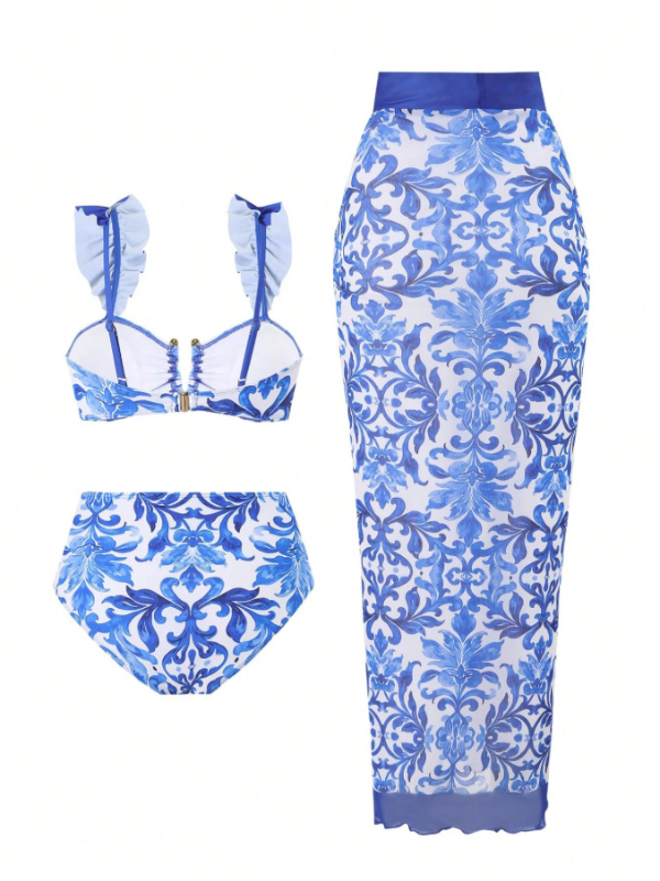 3 PIECE BIKINI set blue and white