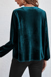 Skobeloff Lantern Sleeve Beaded Split V Neck Velvet Top