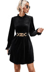 Black Velvet Frill Neck Long Sleeve Shift Dress