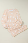 Apricot Christmas Tree Print Loose Fit Two Piece Pajama Set