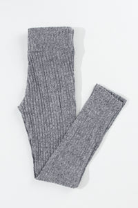 Gray Wide Waistband Ribbed Textured Knit Leggings