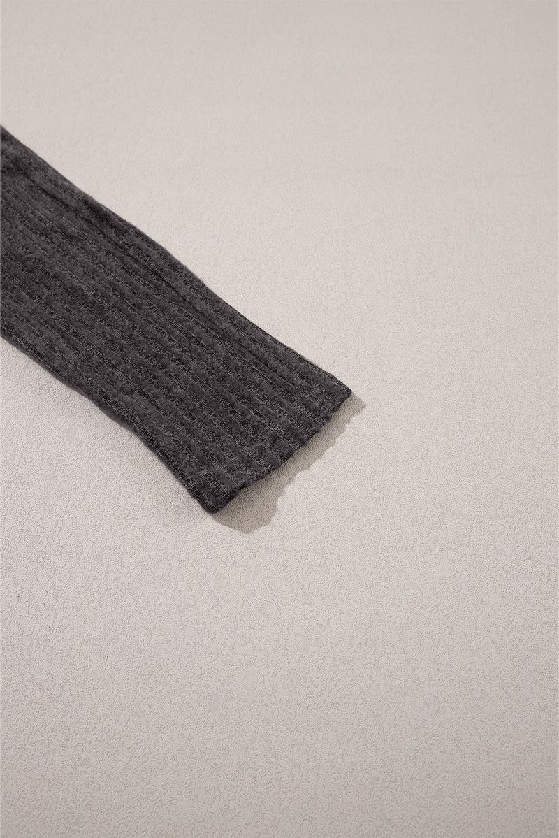 Dark Grey Wide Waistband Ribbed Textured Knit Leggings