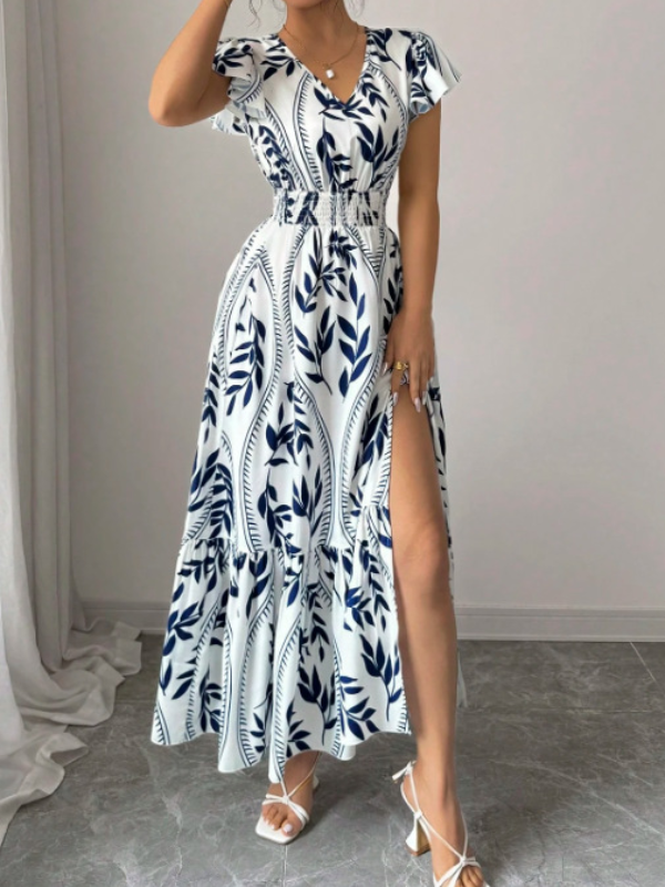 LONG ELEGANT DRESS FESTIA white and blue