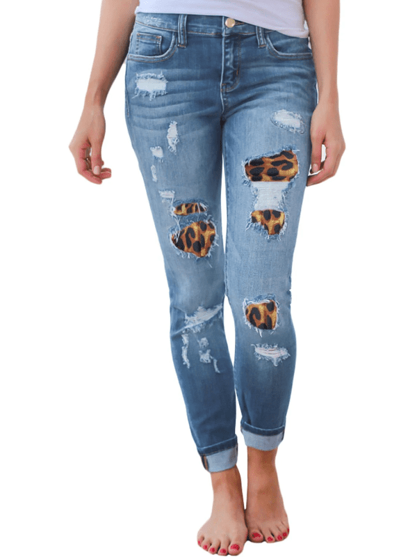 JEANS WITH LEOPARD PATCH ELAINA blue